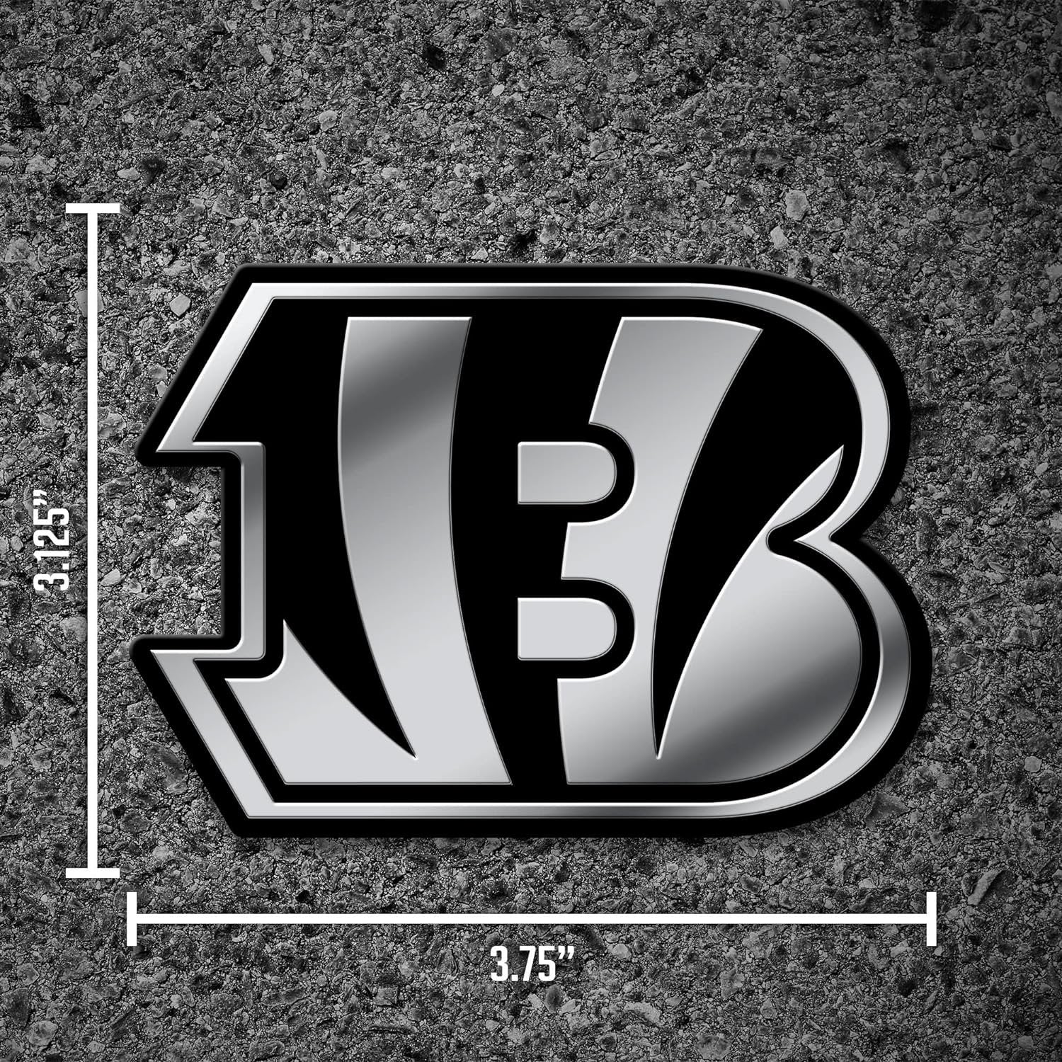 Cincinnati Bengals Auto Emblem, Silver Chrome Color, Raised Molded Plastic, 3.5 Inch, Adhesive Tape Backing