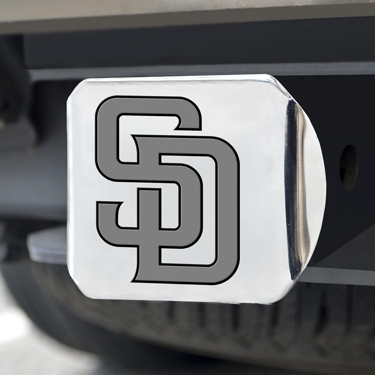 San Diego Padres Premium Hitch Cover Solid Chrome Metal with Raised Chrome Metal Emblem, 2 Inch Square, Type III, Officially Licensed