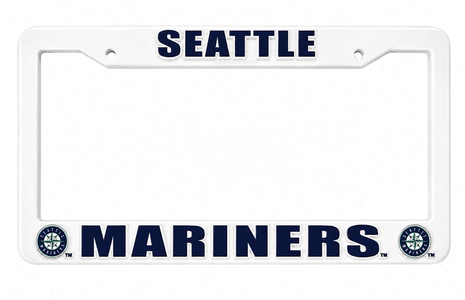 Seattle Mariners License Plate Frame Tag Cover, White Plastic, 12x6 Inch, Officially Licensed