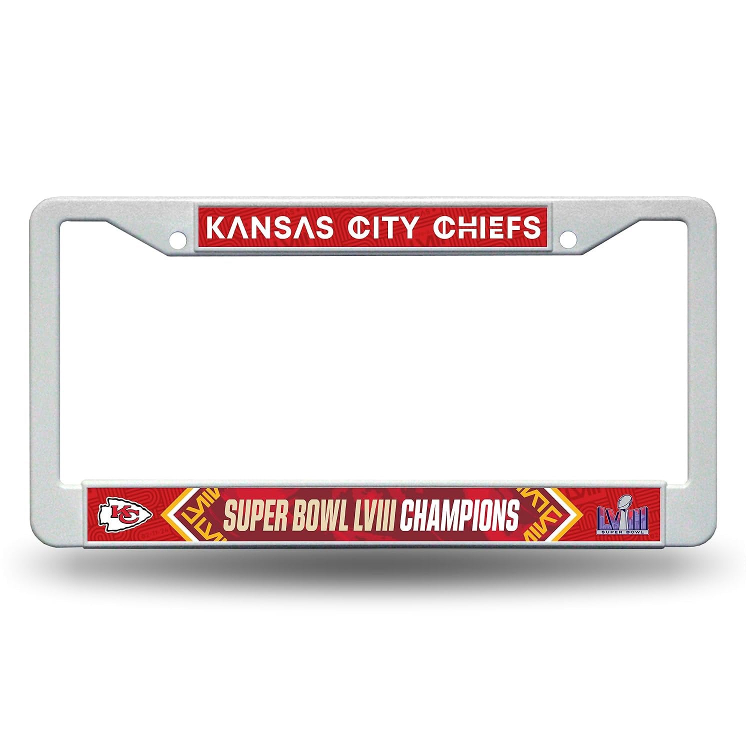 Kansas City Chiefs 2024 Champions License Plate Frame Tag Cover, White Plastic, 12x6 Inch, Officially Licensed