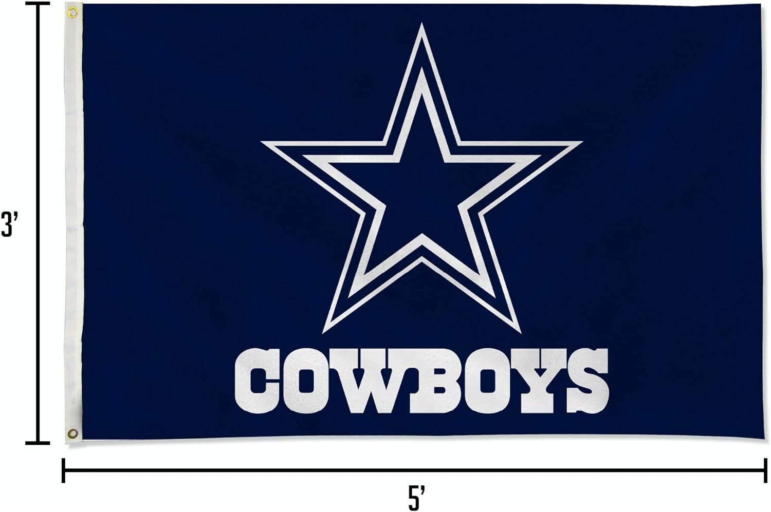 Rico Industries NFL Dallas Cowboys Navy&Star 3' x 5' Banner Flag 3' x 5' Banner Flag Single Sided - Indoor or Outdoor - Home Décor