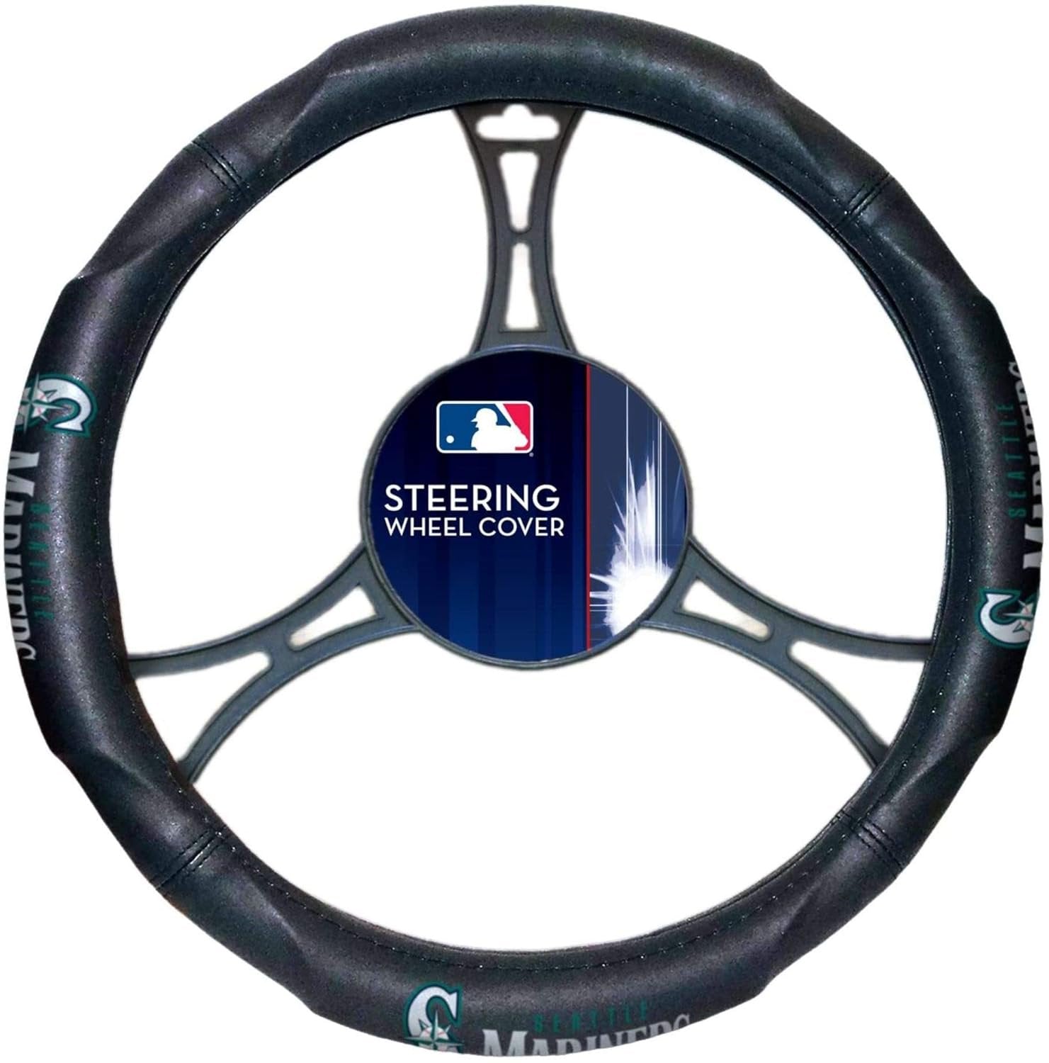 Seattle Mariners Premium Steering Wheel Cover, Rubber Grip, Made to fit 14.5-15.5 Inch Wheels, Officially Licensed