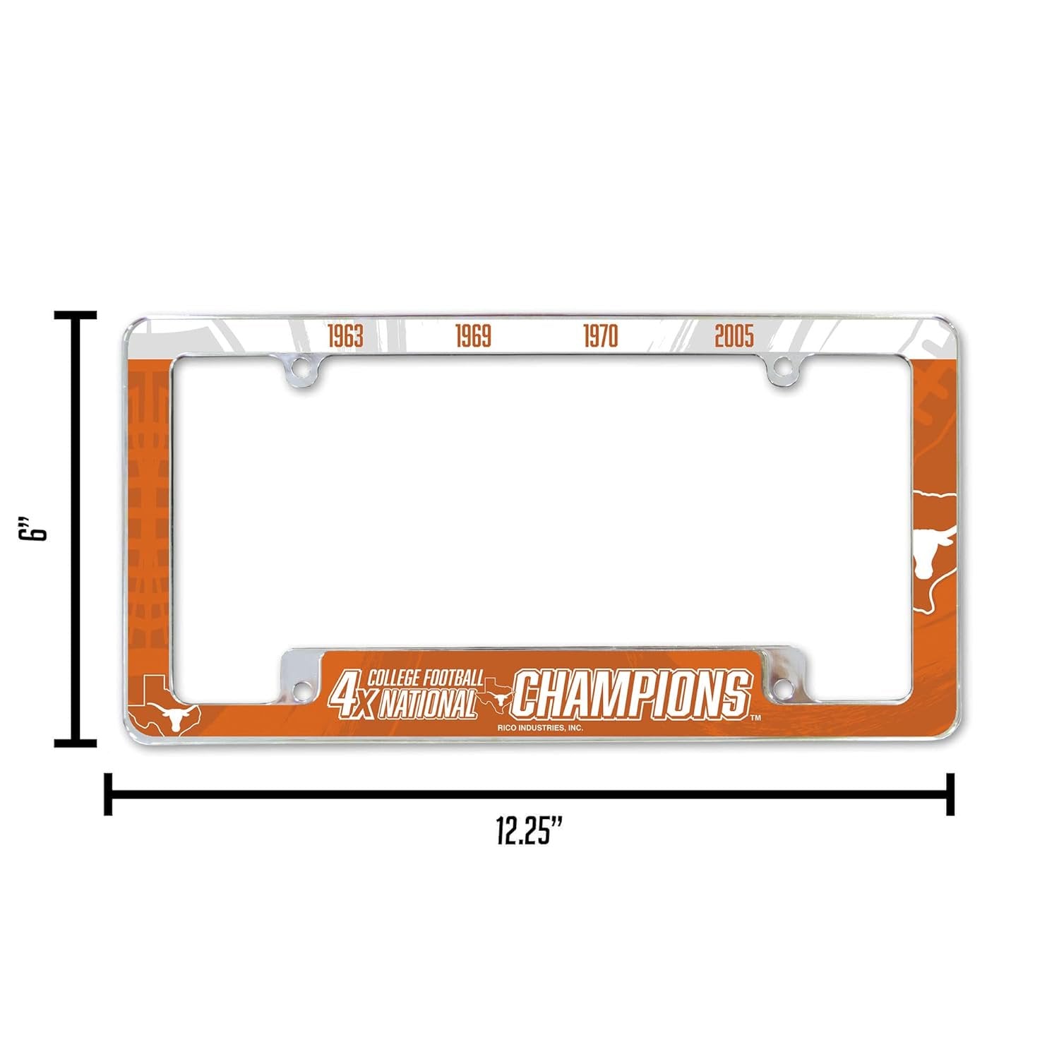 University of Texas Longhorns Premium Metal License Plate Frame Tag Cover, 4-Time Champions, 12x6 inch, Pre-Drilled Holes, Officially Licensed