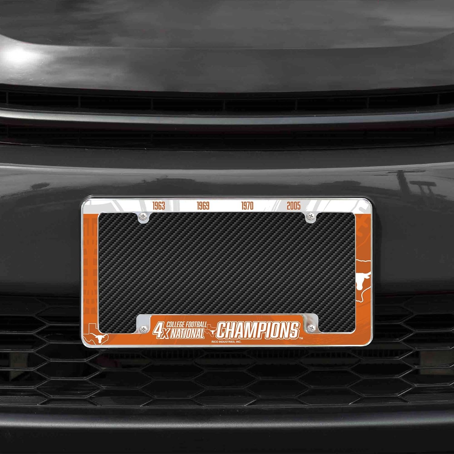 University of Texas Longhorns Premium Metal License Plate Frame Tag Cover, 4-Time Champions, 12x6 inch, Pre-Drilled Holes, Officially Licensed