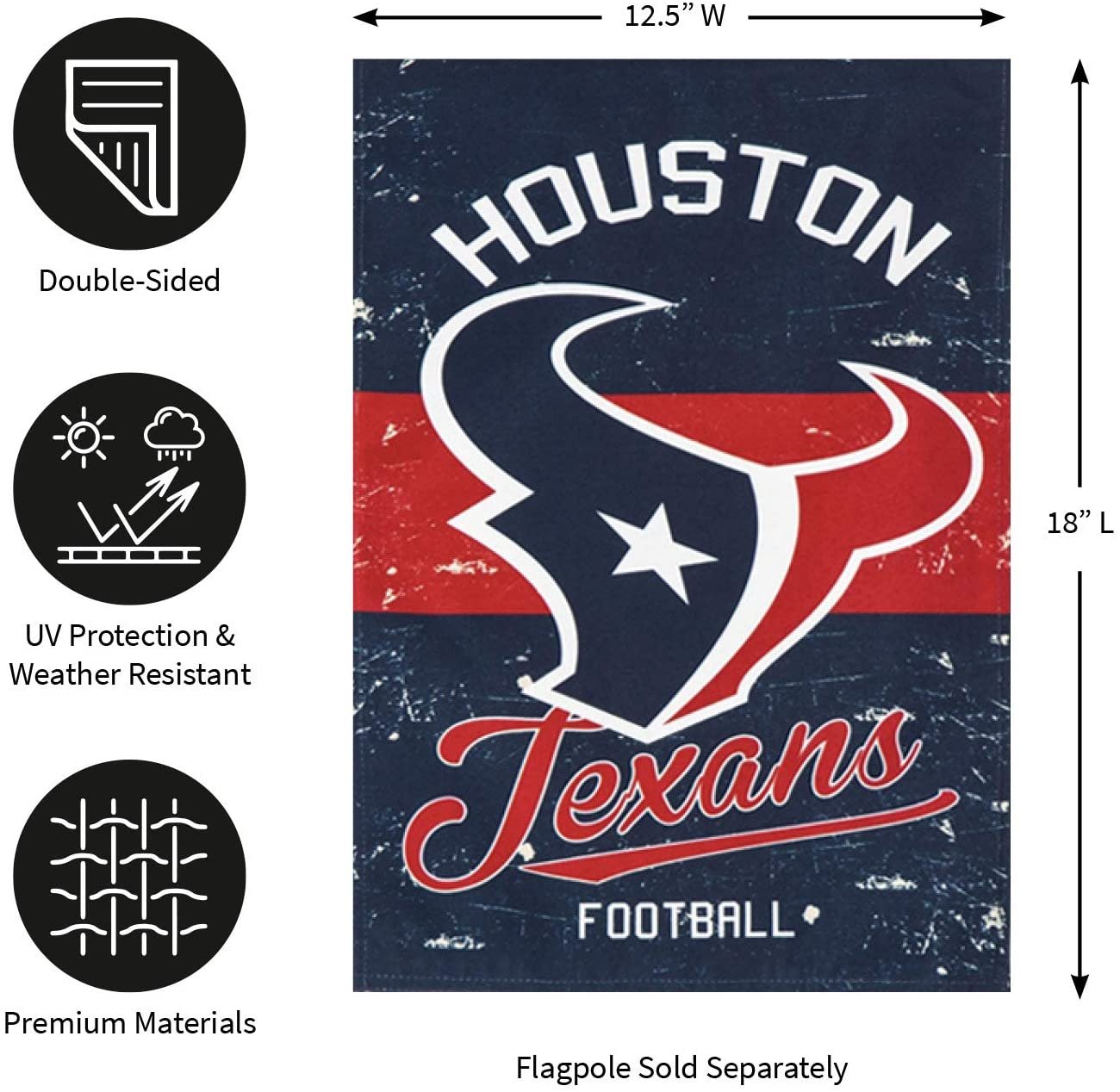 Houston Texans Premium Garden Flag Banner, Double Sided, Retro Vintage Design, Linen, 13x18 Inch