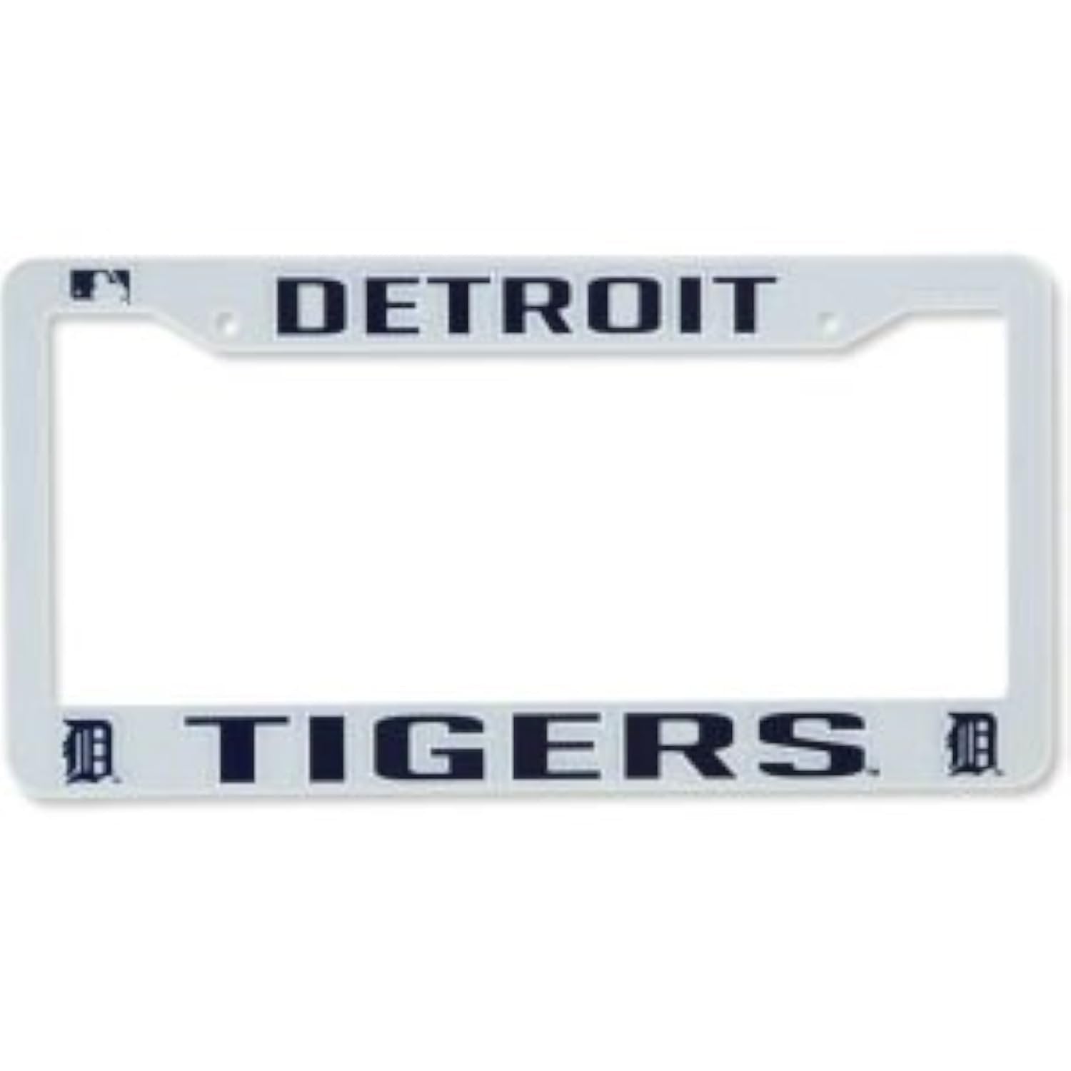 Detroit Tigers License Plate Frame Tag Cover, White Plastic, 12x6 Inch, Officially Licensed
