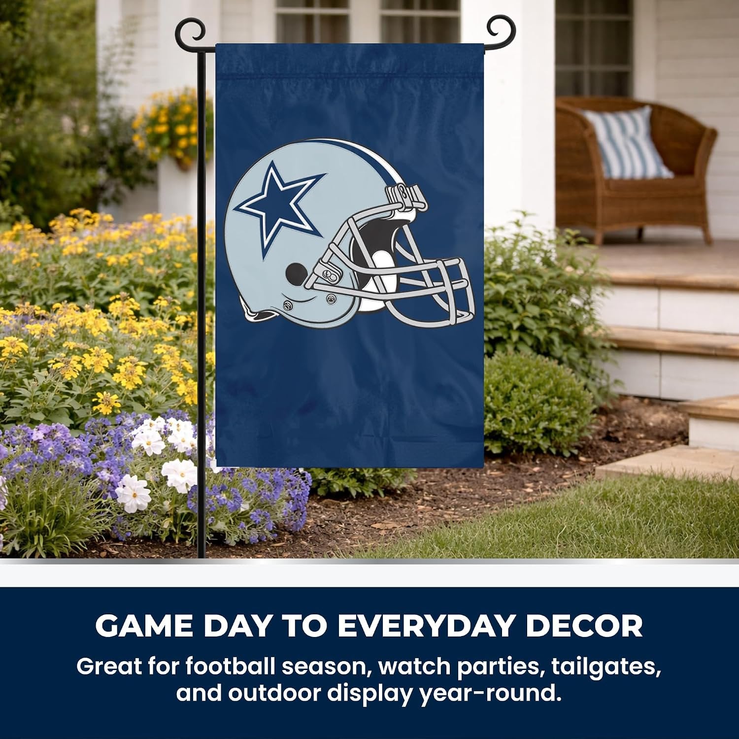 Dallas Cowboys Premium Garden Flag Banner, Embroidered Helmet Logo Design, 13x18 Inch, Officially Licensed