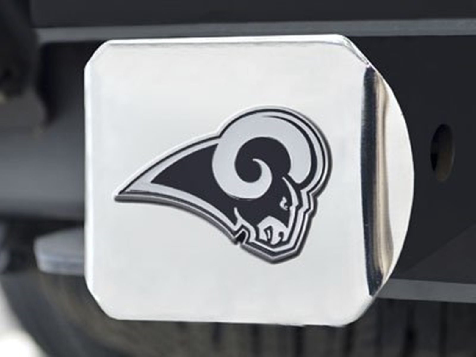 Los Angeles Rams Premium Hitch Cover Solid Chrome Metal with Raised Chrome Metal Emblem, 2 Inch Square, Type III