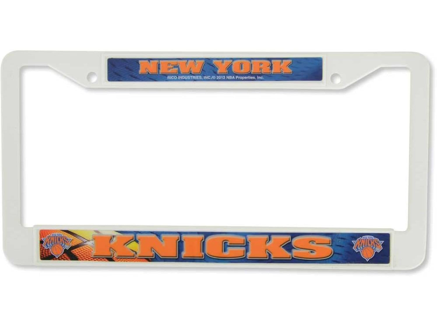 New York Knicks License Plate Frame Tag Cover, White Plastic, 12x6 Inch, Officially Licensed