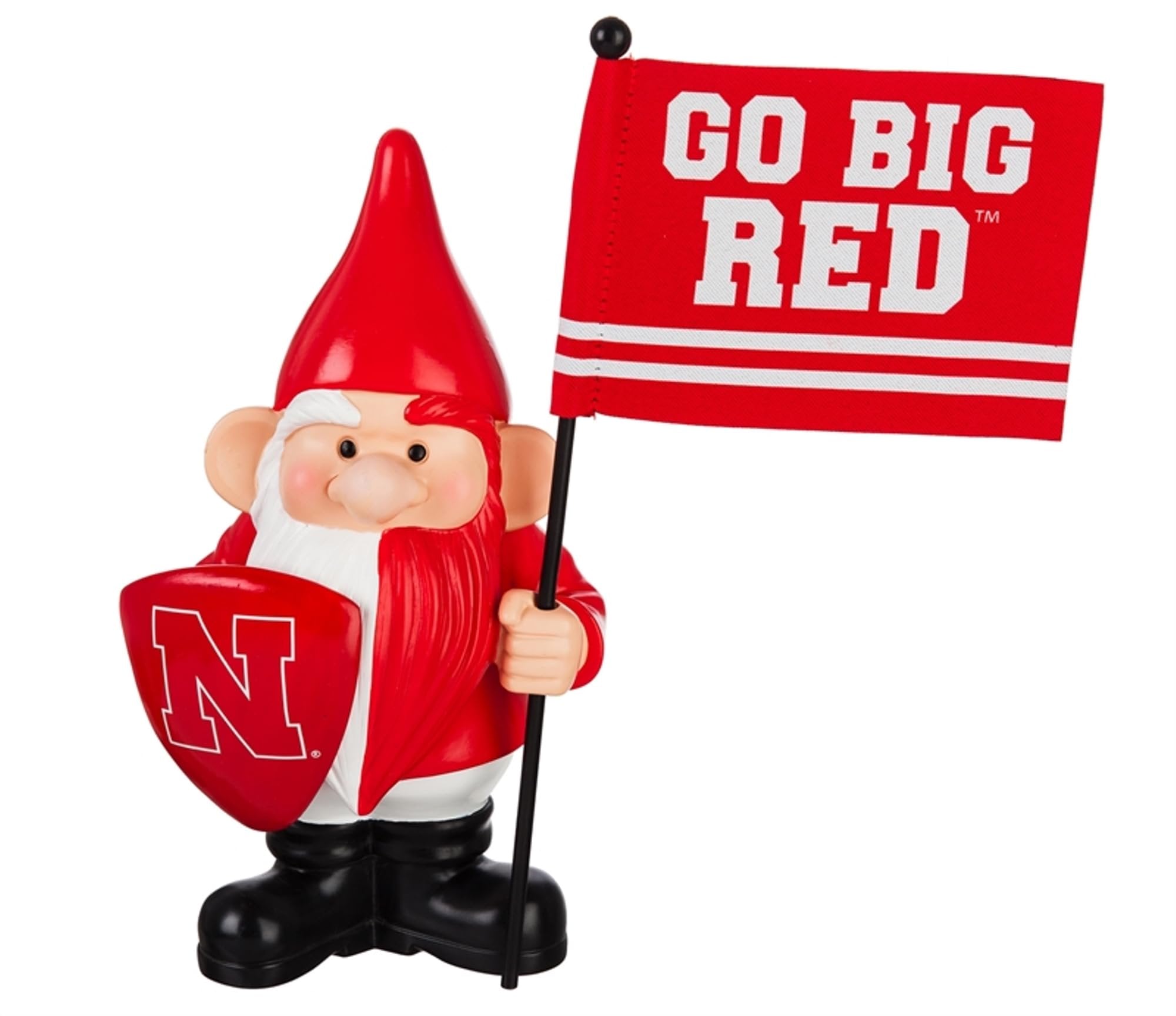 University of Nebraska Cornhuskers 10 Inch Garden Gnome Statue Holding Team Flag, Indoor or Outdoor Decoration, Officially Licensed