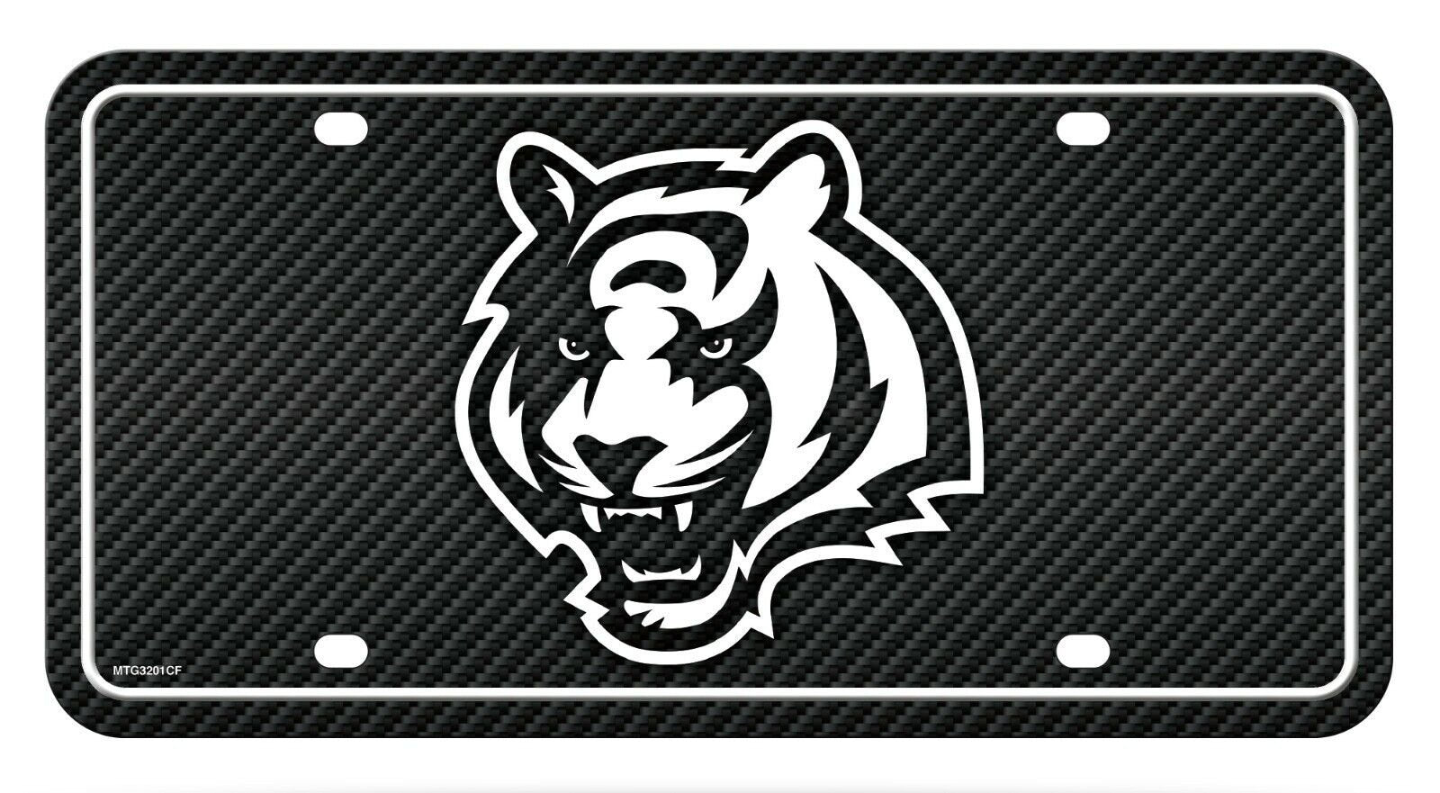 Cincinnati Bengals Metal Auto Tag License Plate, Carbon Fiber Design, 6x12 Inch