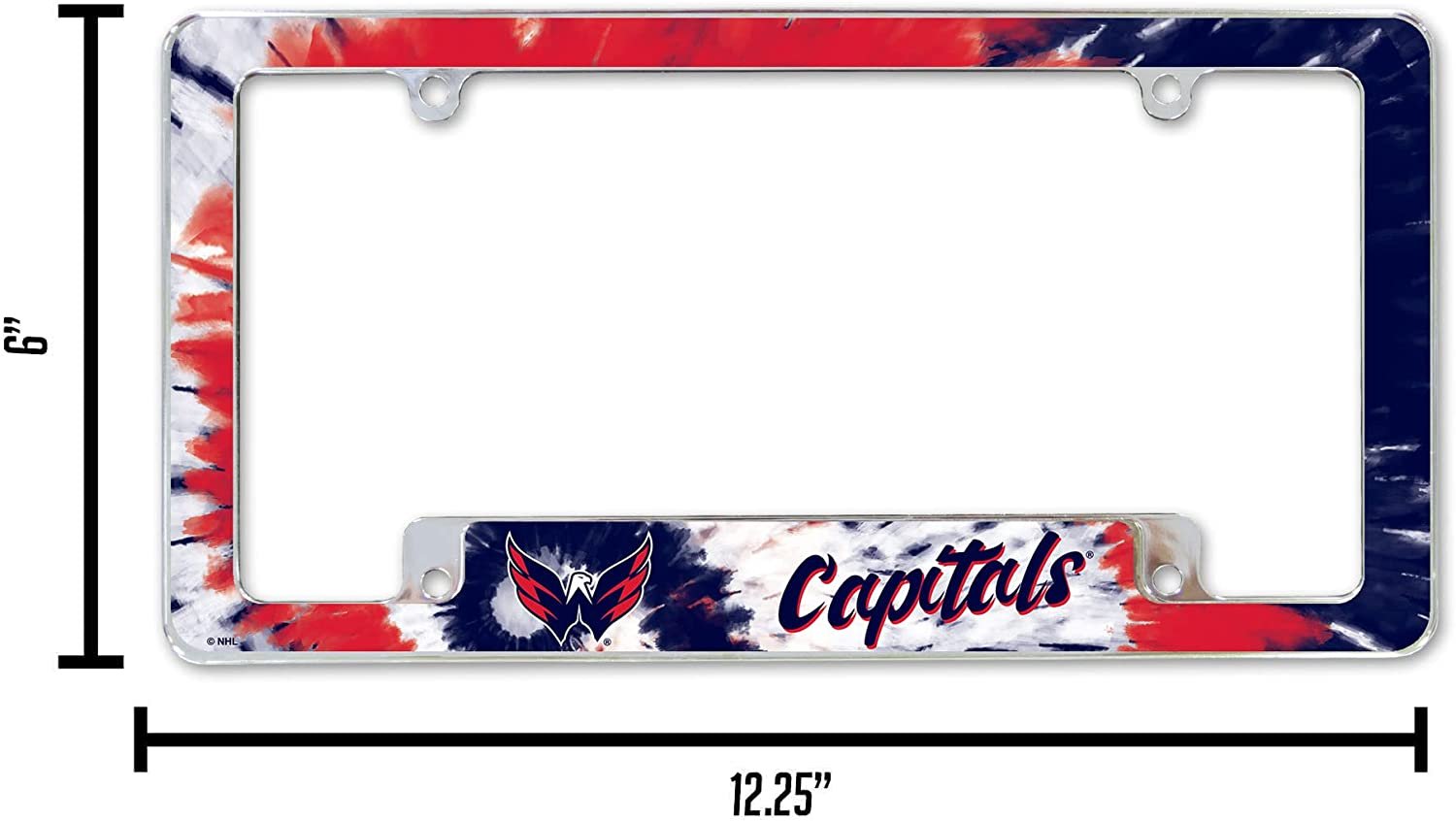 Washington Capitals Metal License Plate Frame Chrome Tag Cover Tie Dye Design 6x12 Inch