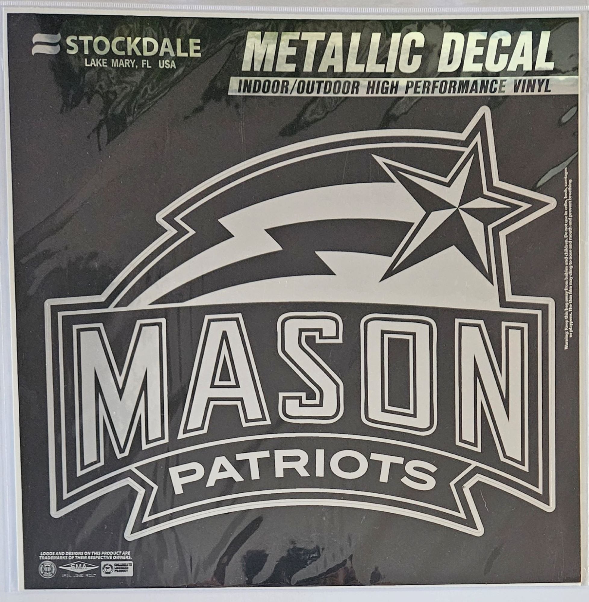 George Mason University Patriots Decal Sticker, Die Cut, 12 Inch, Chrome Shimmer Design, All Surface, Full Adhesive Backing, Officially Licensed