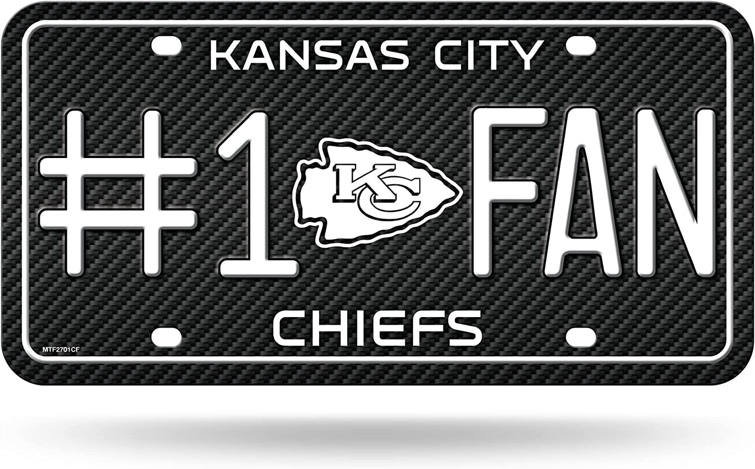 Kansas City Chiefs #1 Fan Metal License Plate Tag Carbon Fiber Design 12x6 Inch