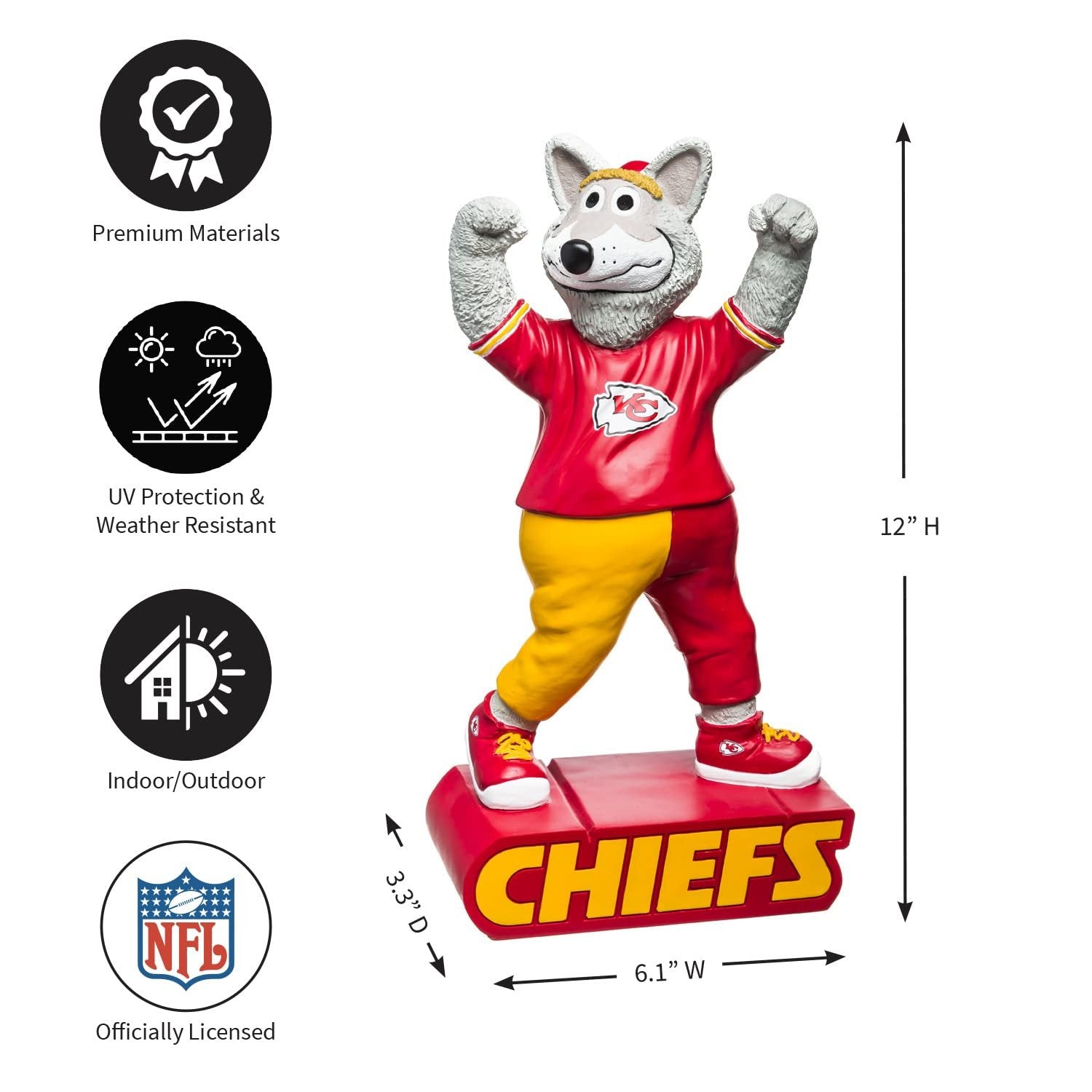 Kansas City Chiefs Team Mascot Garden Statue, Hand Painted Resin, 12 Inch, Indoor Outdoor Decorative Sports Mascot, Officially Licensed