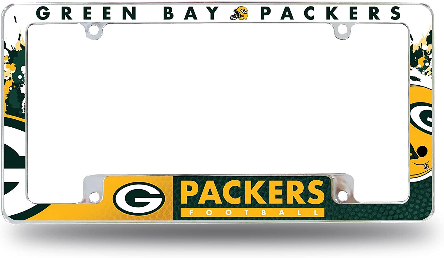 Green Bay Packers Metal License Plate Frame Chrome Tag Cover All Over Design 6x12 Inch