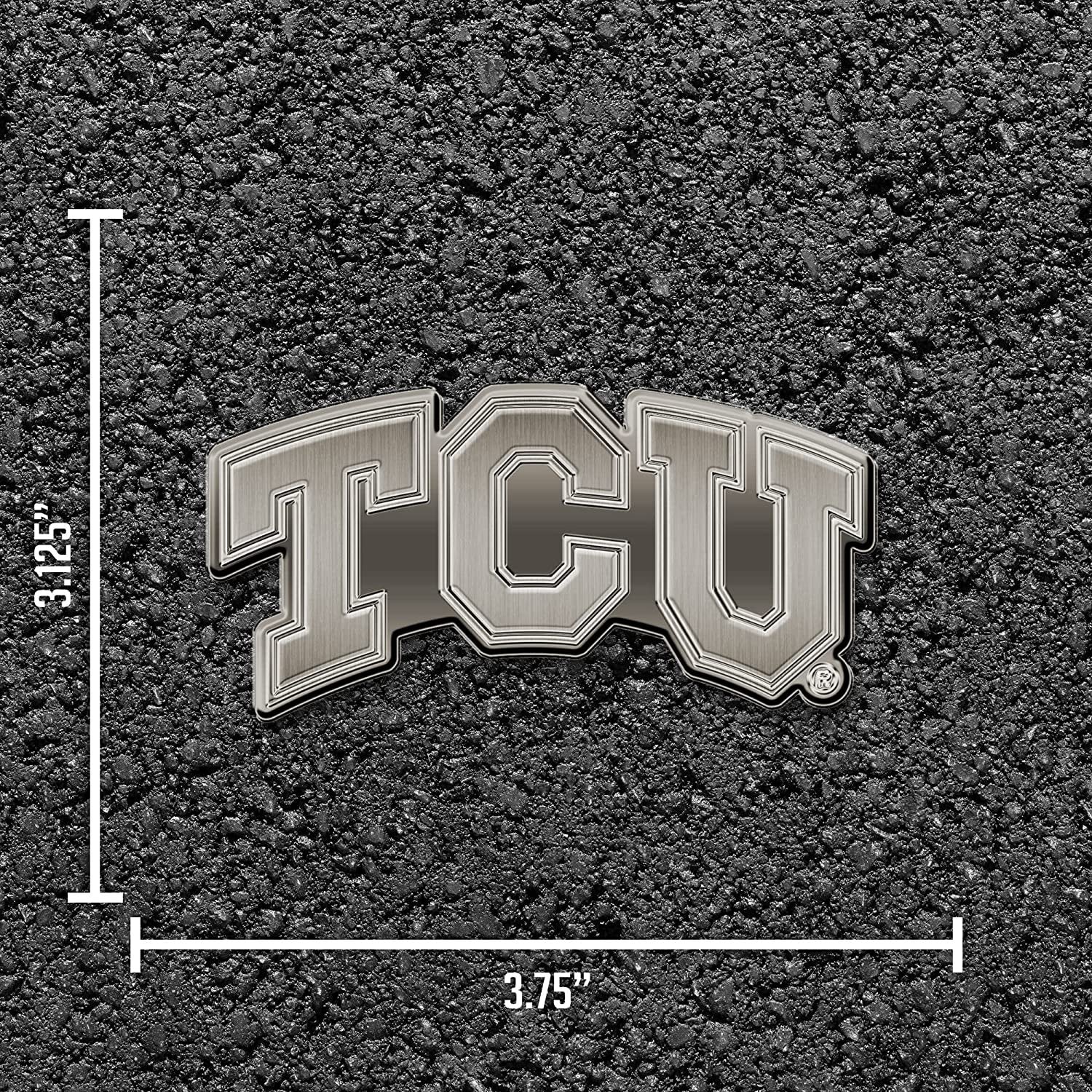Texas Christian University Horned Frogs TCU Solid Metal Auto Emblem Antique Nickel for Car/Truck/SUV