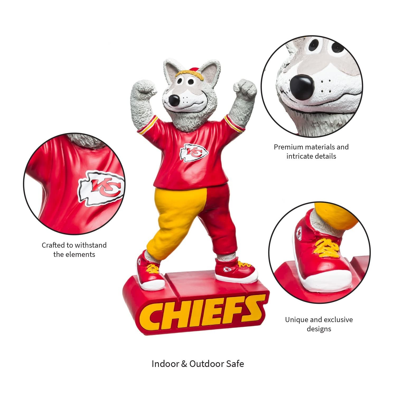 Kansas City Chiefs Team Mascot Garden Statue, Hand Painted Resin, 12 Inch, Indoor Outdoor Decorative Sports Mascot, Officially Licensed