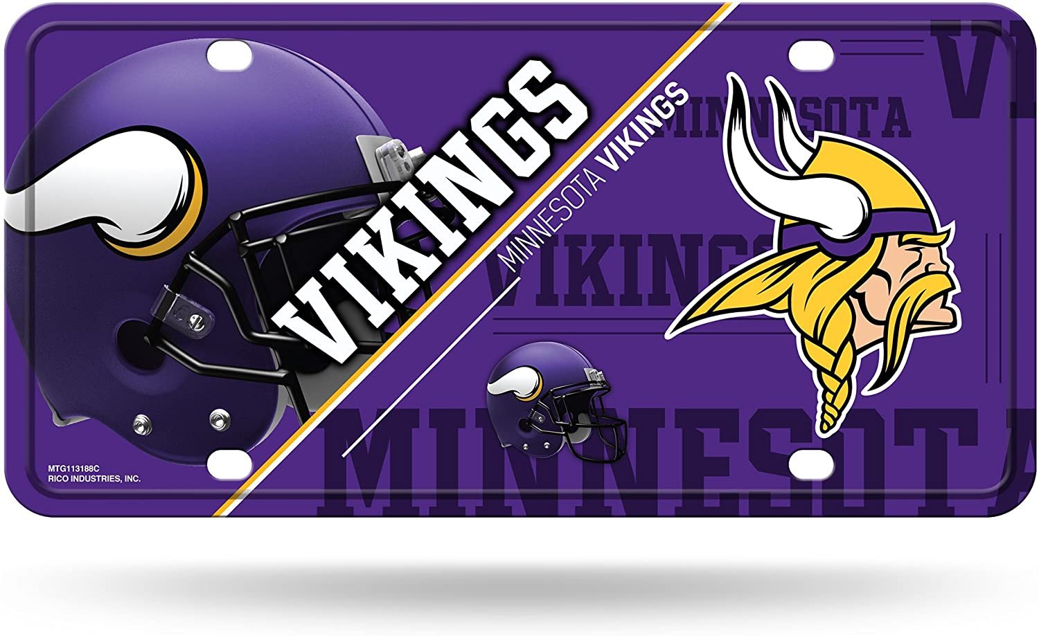 Minnesota Vikings Metal Auto Tag License Plate, Split Design, 6x12 Inch