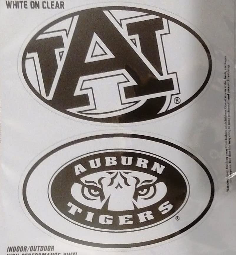 Auburn University Tigers 2-Piece White and Clear Euro Decal Sticker Set, 4x2.5 Inch Each, Peel & Stick, Officially Licensed, Made in the USA