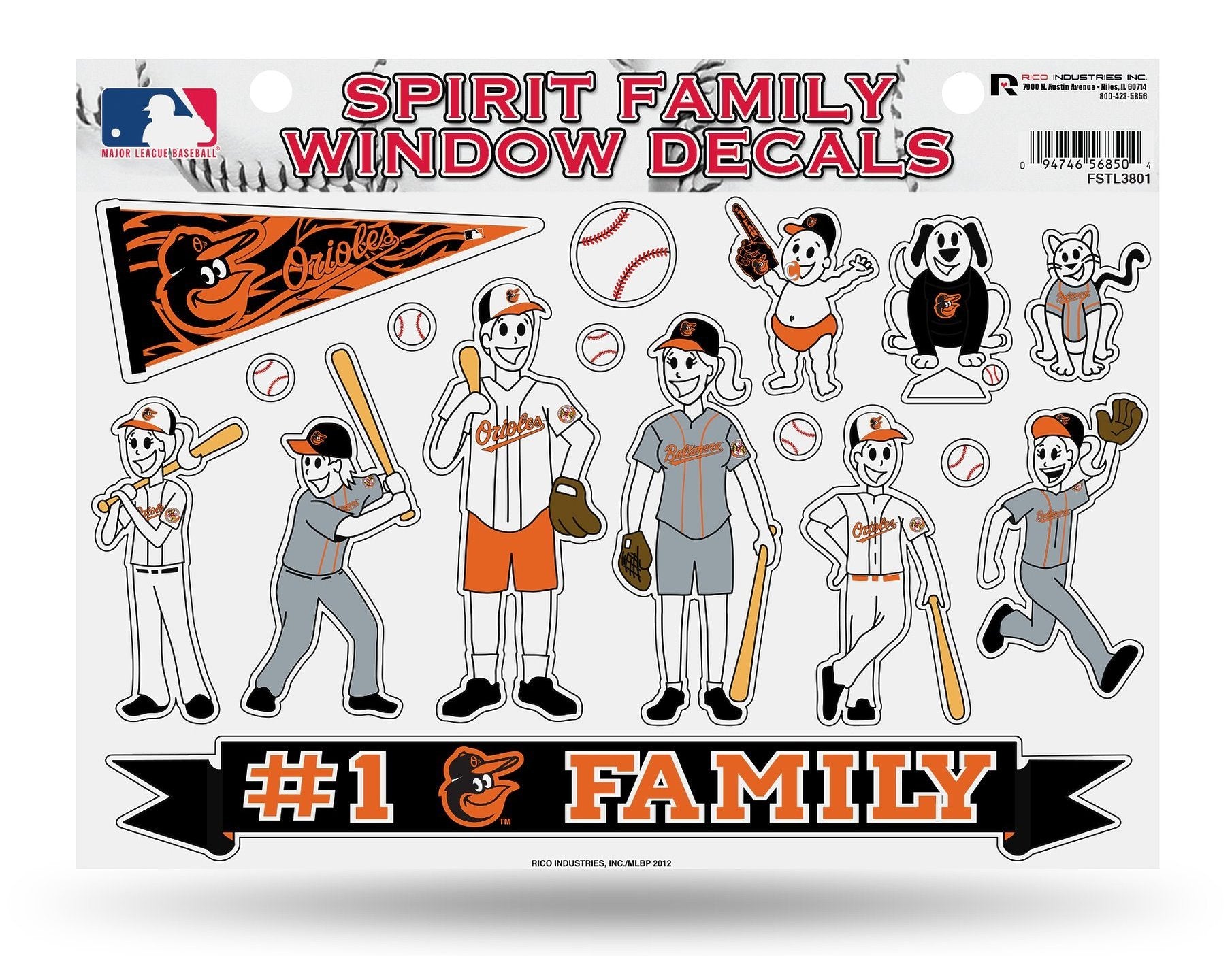 Baltimore Orioles Decal Sticker, Family Spirit Sheet, Flat Vinyl, 8x11 Inch, Officially Licensed