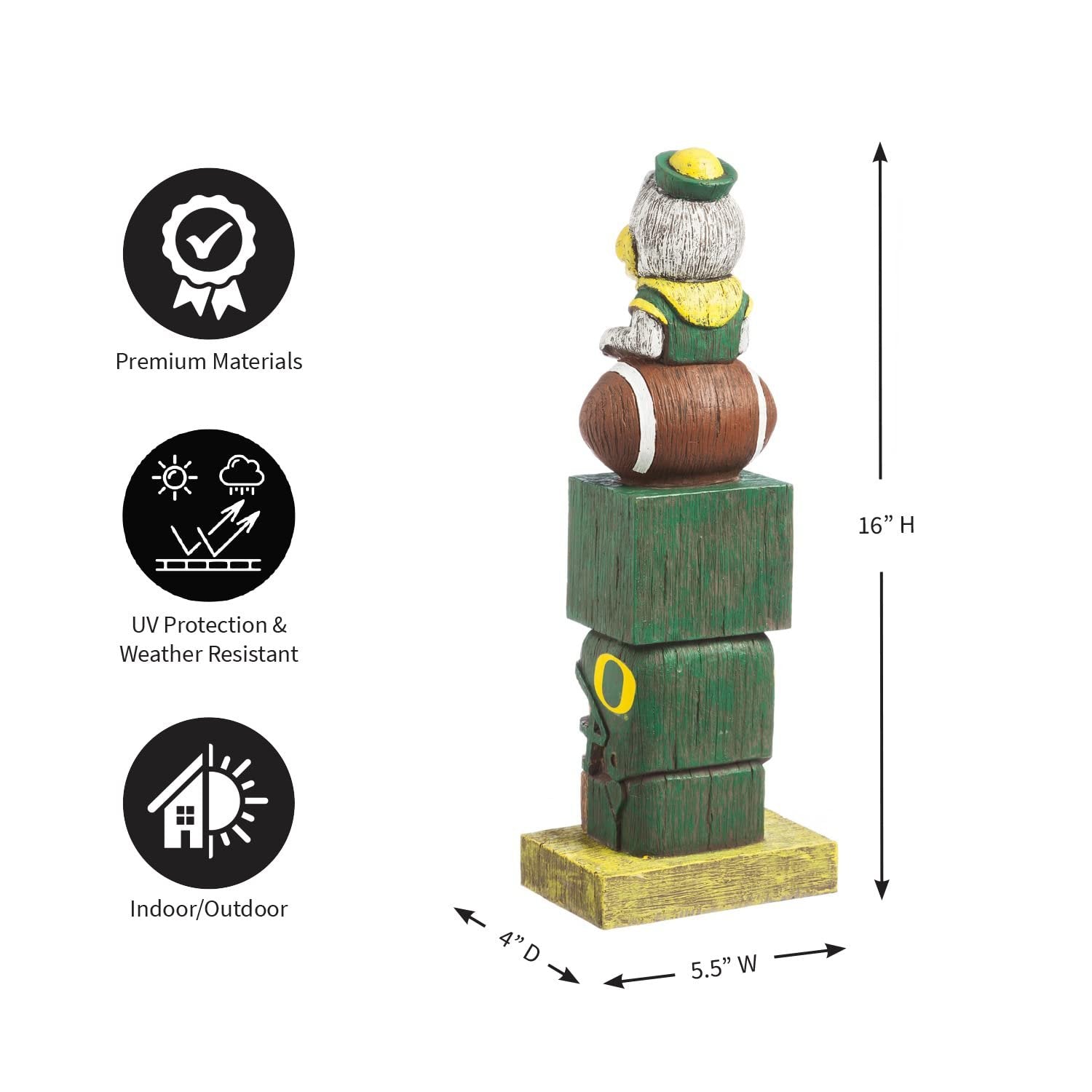 University of Oregon Ducks Tiki Totem Garden Statue, Hand Painted Resin, 16 Inch, Indoor Outdoor Decorative Sports Mascot, Officially Licensed