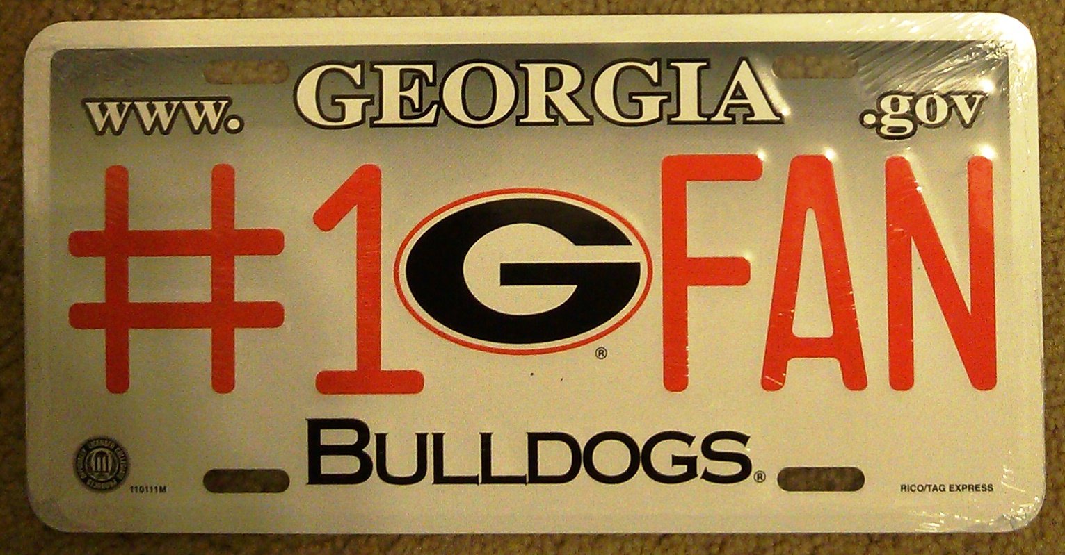University of Georgia Bulldogs Premium Metal Tag License Plate, #1 Fan, State Version, 12x6 Inch, Pre-Drilled Holes, Officially Licensed