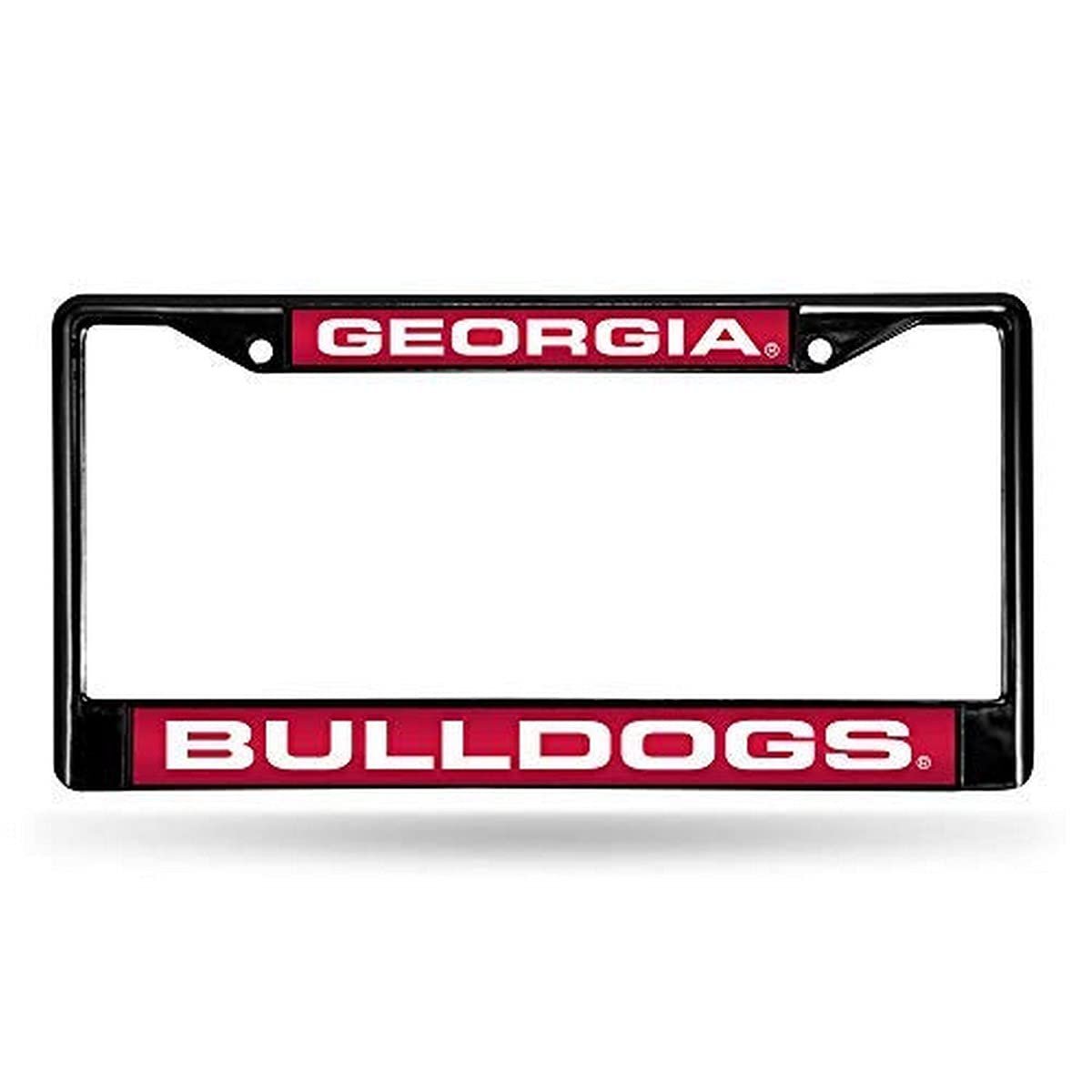 University of Georgia Bulldogs Black Metal License Plate Frame Tag Cover, Laser Acrylic Mirrored Inserts, 12x6 Inch