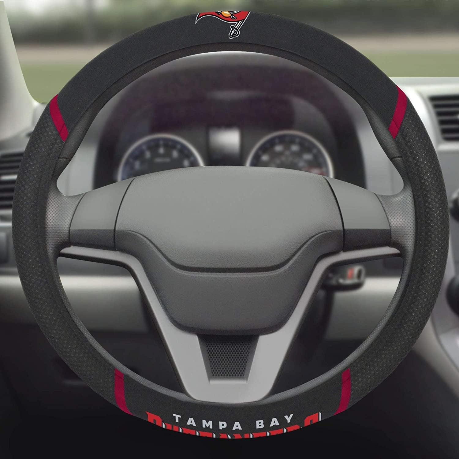 Tampa Bay Buccaneers Premium 15 Inch Black Emroidered Steering Wheel Cover