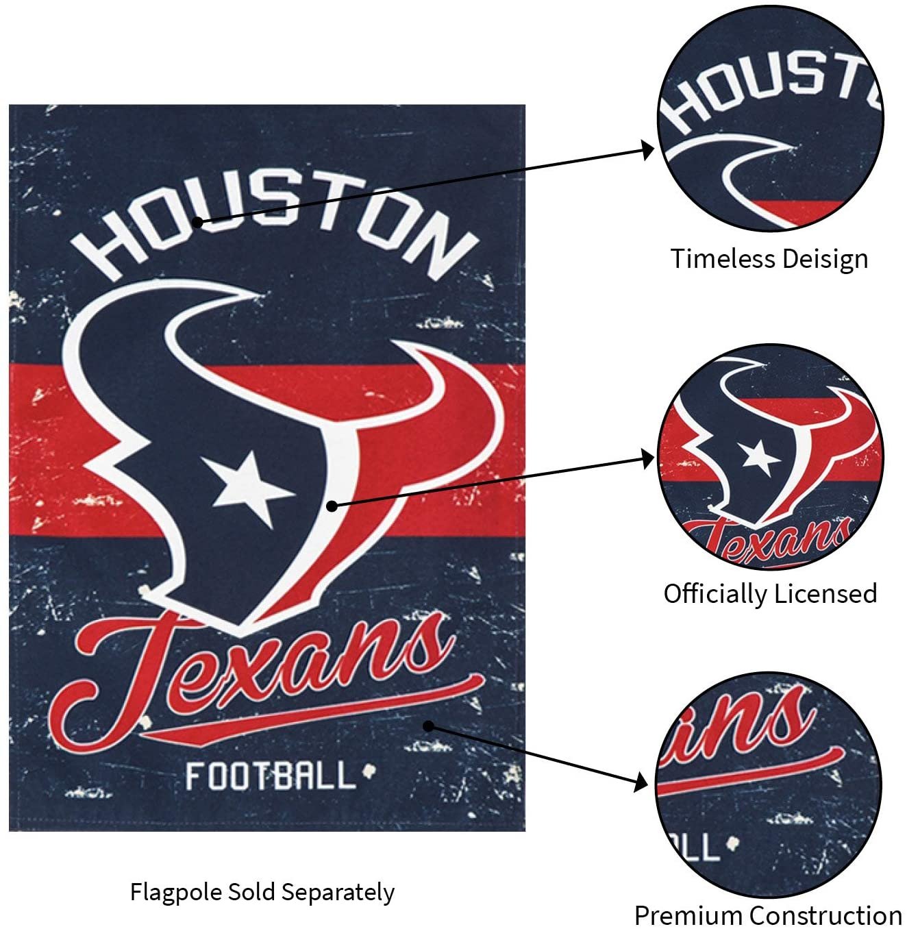 Houston Texans Premium Garden Flag Banner, Double Sided, Retro Vintage Design, Linen, 13x18 Inch