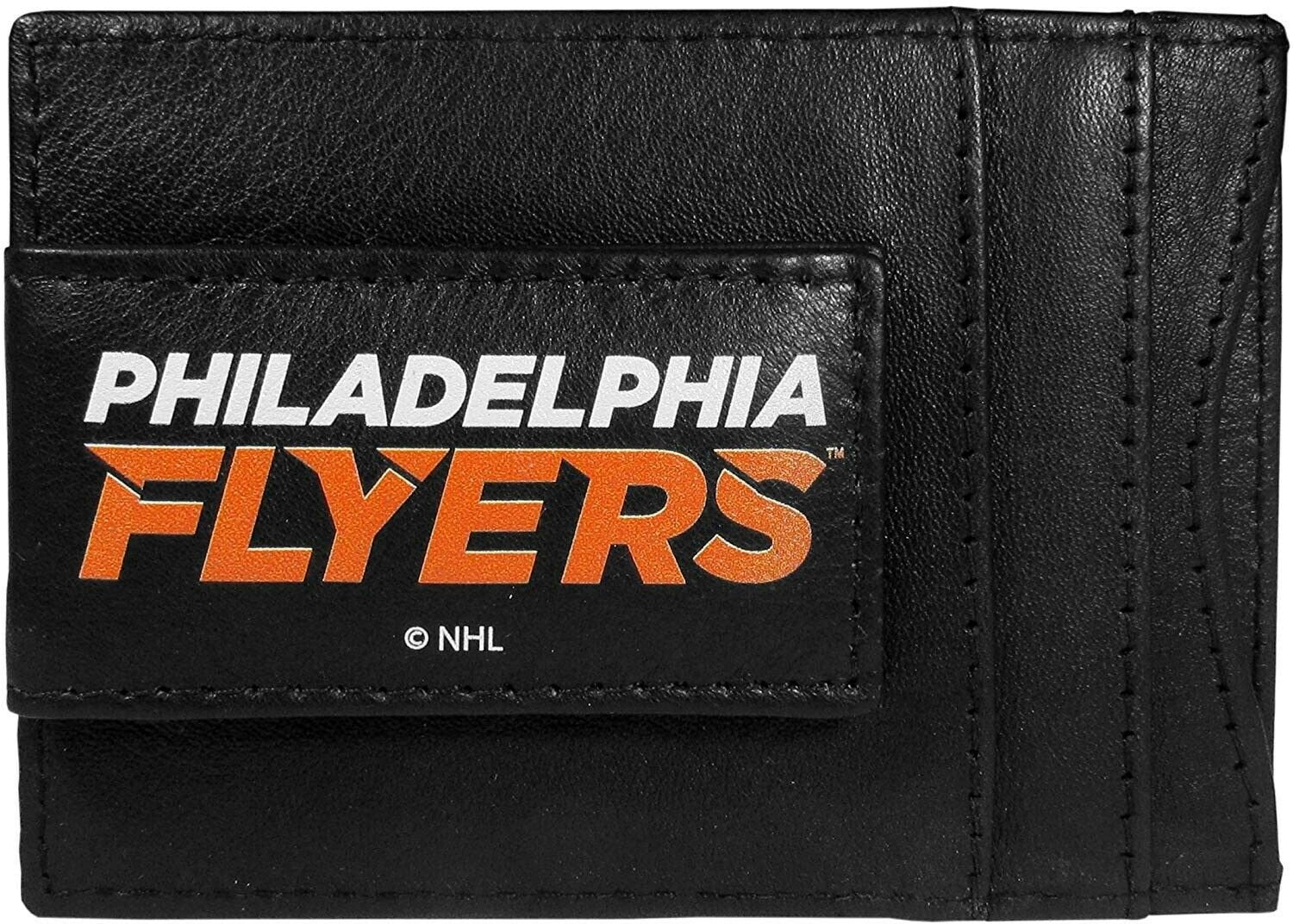 Philadelphia Flyers Black Leather Wallet, Front Pocket Magnetic Money Clip, Printed Logo