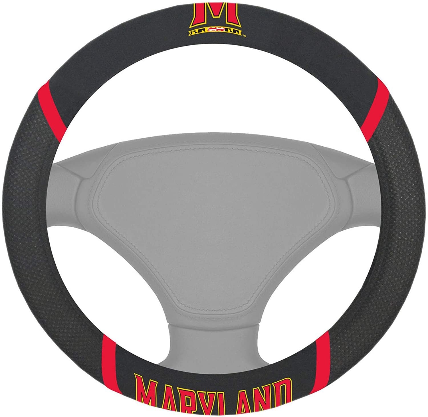 Maryland Terrapins Steering Wheel Cover Premium Embroidered Black 15 Inch University of