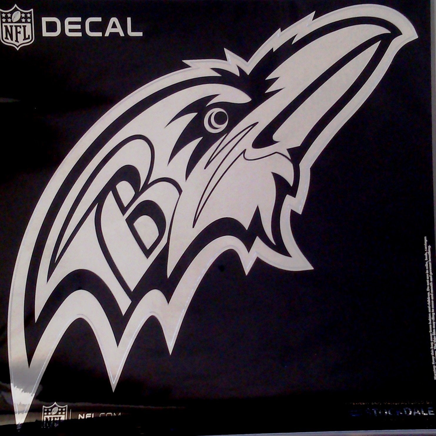 Baltimore Ravens Decal Sticker, Die Cut, 12 Inch, Chrome Shimmer Design, All Surface, Full Adhesive Backing, Officially Licensed