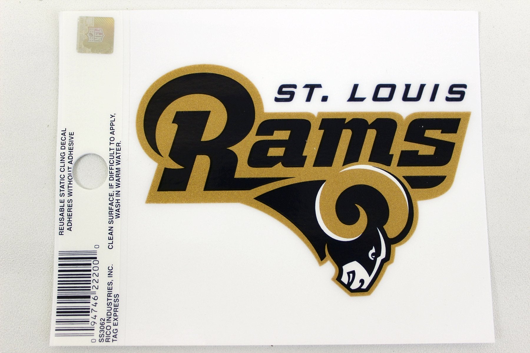 Los Angeles Rams 3 Inch Static Cling, Full Clear Adhesive Backing, Retro St Louis Logo, Easy Peel and Stick Application, Removable and Reusable, Officially Licensed, Made in the USA