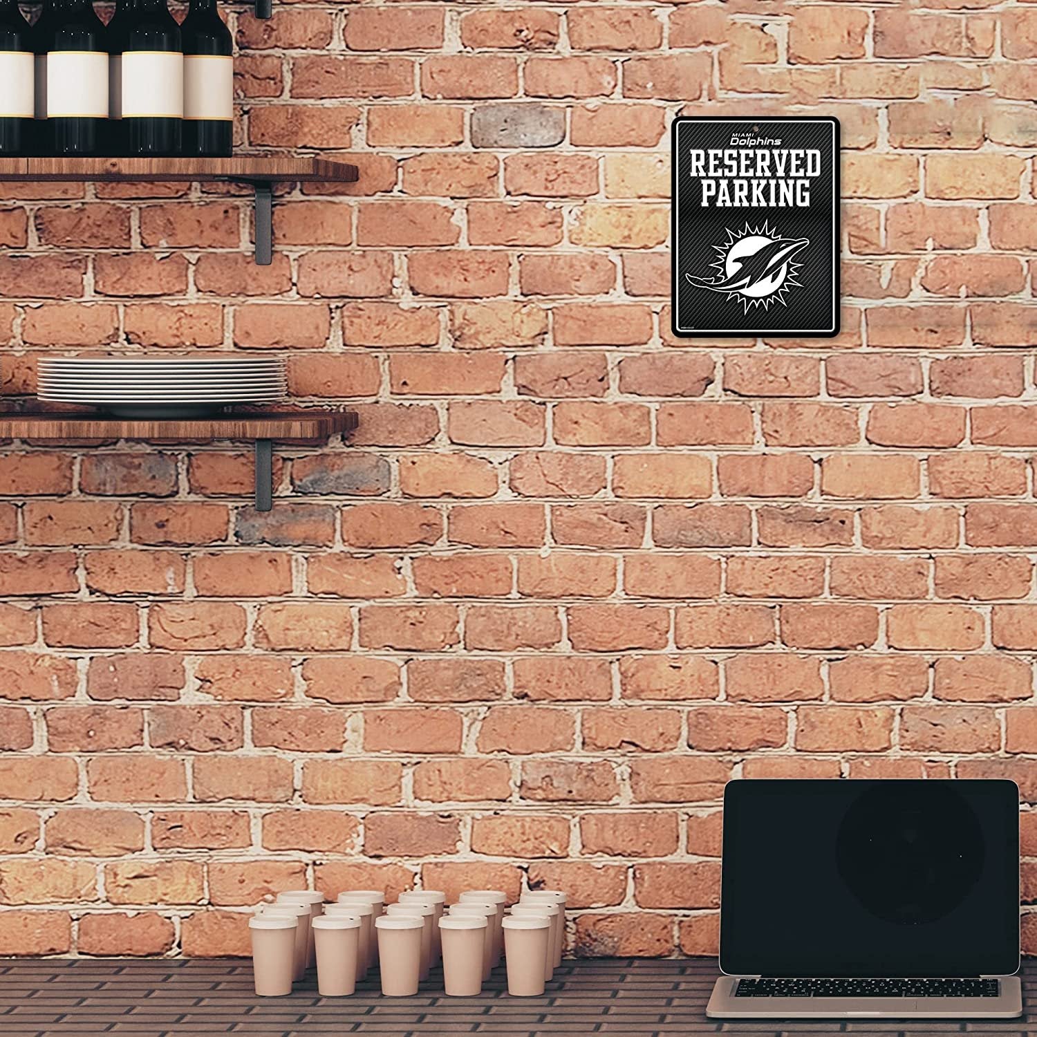 Miami Dolphins Metal Parking Sign, Carbon Fiber Design 8.5x11 Inch