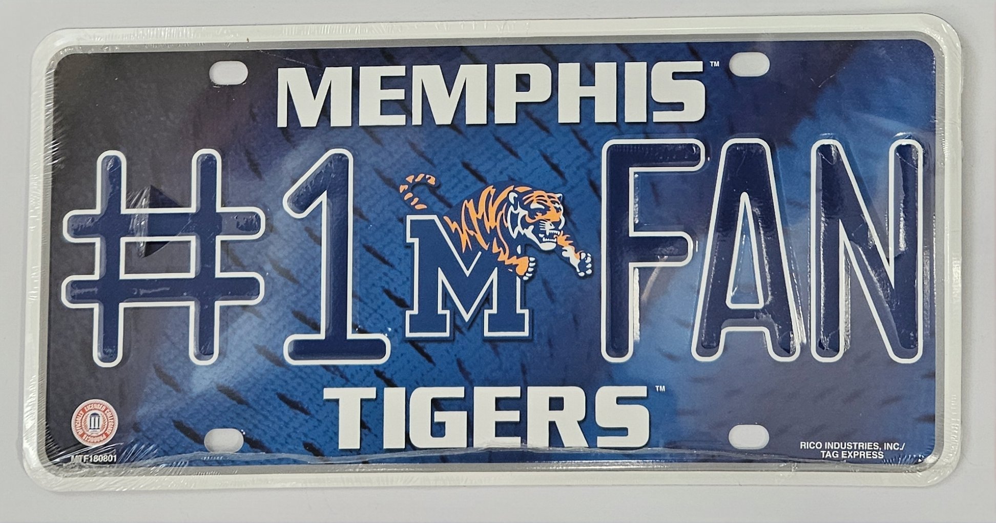 University of Memphis Tigers Premium Metal Tag License Plate, #1 Fan Design, 12x6 Inch, Pre-Drilled Holes, Officially Licensed
