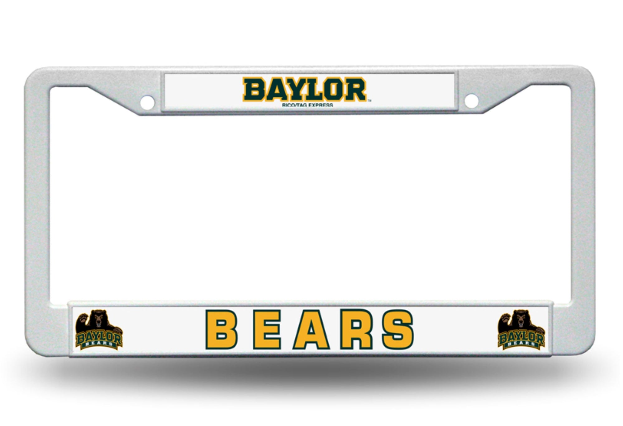 Baylor University Bears License Plate Frame Tag Cover, White Plastic, 12x6 Inch, Officially Licensed