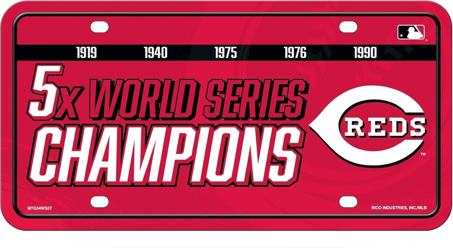 Cincinnati Reds Premium Metal Tag Auto License Plate, 5-Time Champions, 6x12 Inch, 12x6 Inch, Officially Licensed, Made in USA