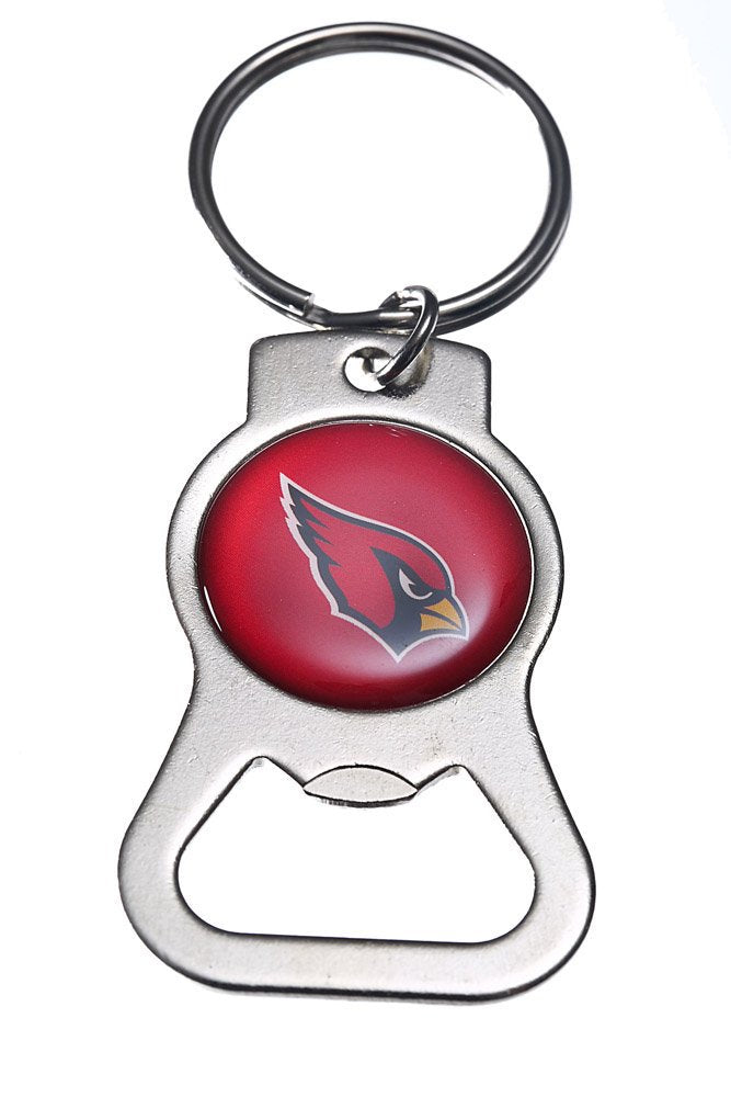 Arizona Cardinals Premium Solid Metal Bottle Opener Keychain, Silver Key Ring, Domed Team Logo, Officially Licensed