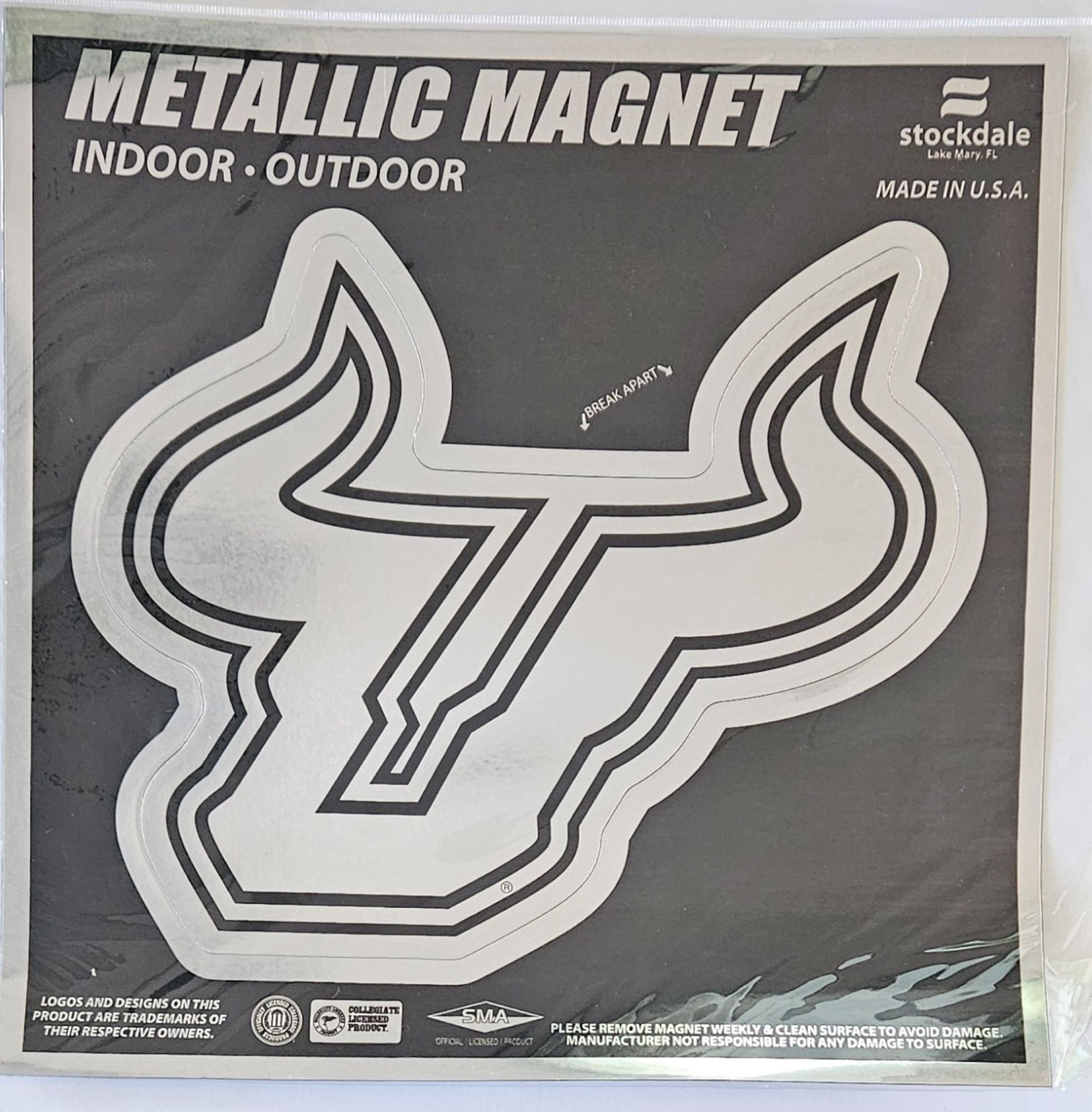 University of South Florida Bulls USF 12 Inch Magnet, Chrome Metallic Shimmer Design, Vinyl Die Cut, Auto Home, Heavy Duty, Officially Licensed