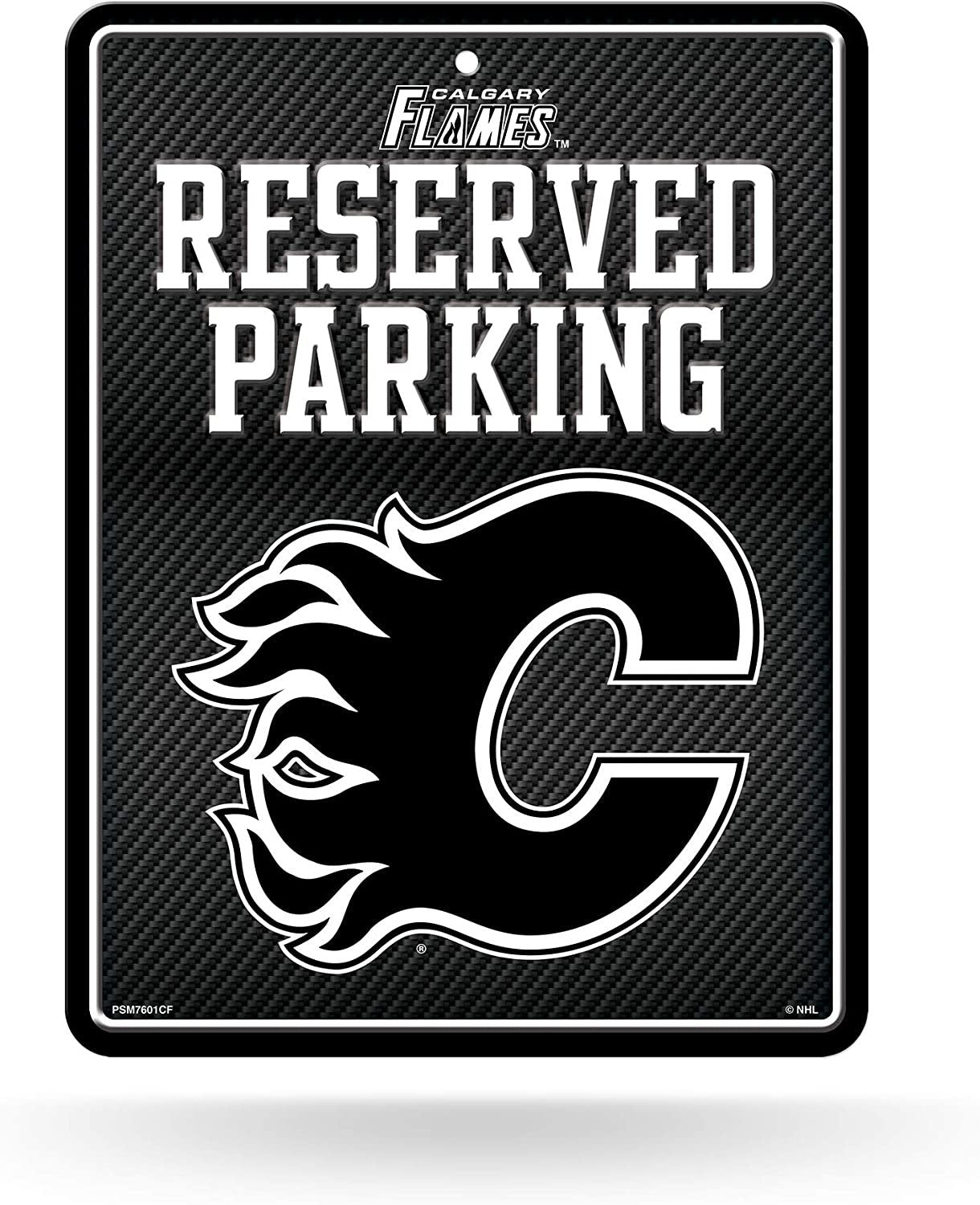 Calgary Flames Metal Parking Sign, Carbon Fiber Design 8.5x11 Inch