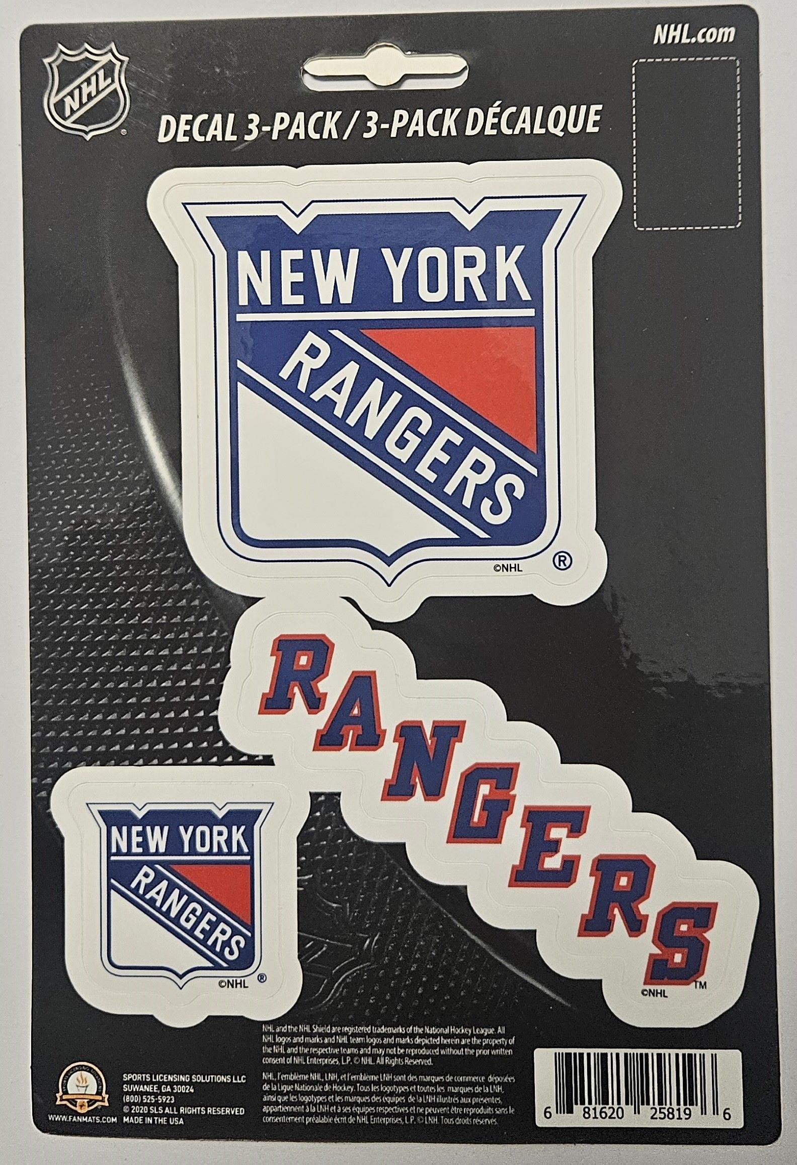 New York Rangers 3 Piece Die Cut Decal Triple Sticker Sheet, 5x7 Inch, Peel & Stick Application, Full Adhesive Backing, Officially Licensed