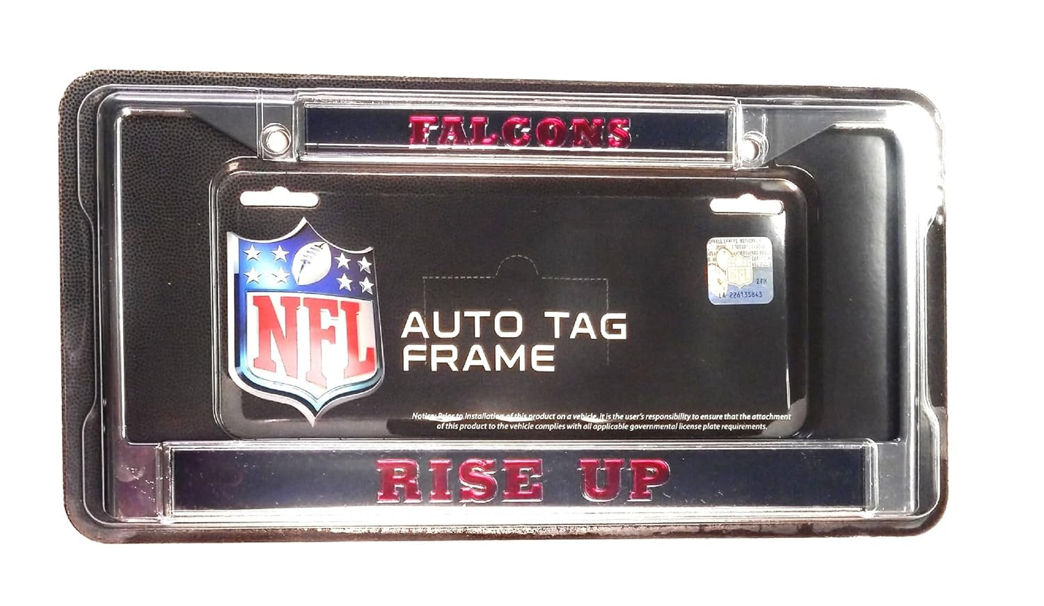 Atlanta Falcons NFL Auto Tag Frame, Chrome Acrylic Mirrored Inserts, Rise Up Design, 12x6 Inch, Officially Licensed