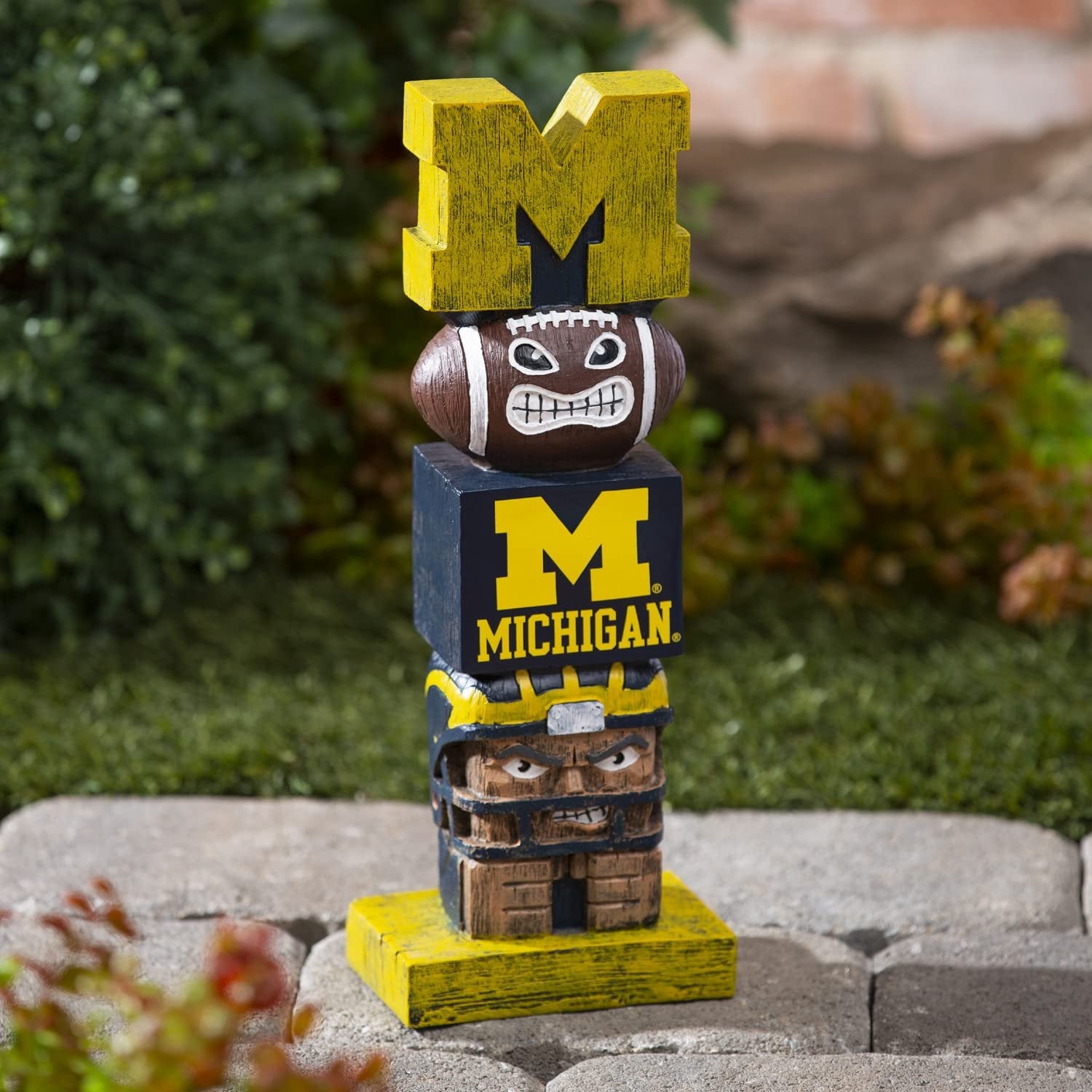 University of Michigan Wolverines Tiki Totem Garden Statue, Hand Painted Resin, 16 Inch, Indoor Outdoor Decor, Officially Licensed