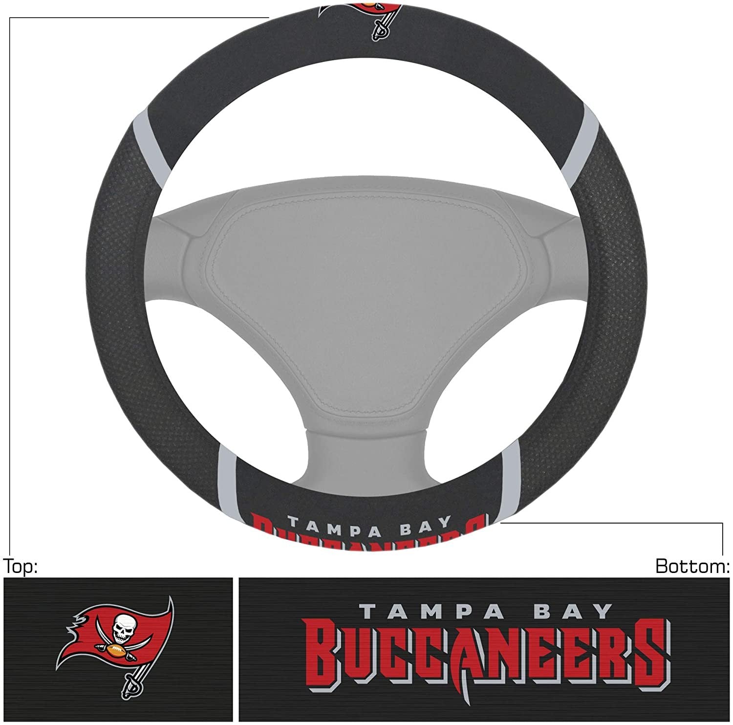 Tampa Bay Buccaneers Premium 15 Inch Black Emroidered Steering Wheel Cover