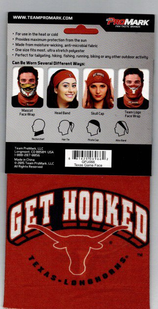 University of Texas Longhorns Game Face Wrap Neck Gaiter, Moisture Wick, Anti-Microbial, Officially Licensed