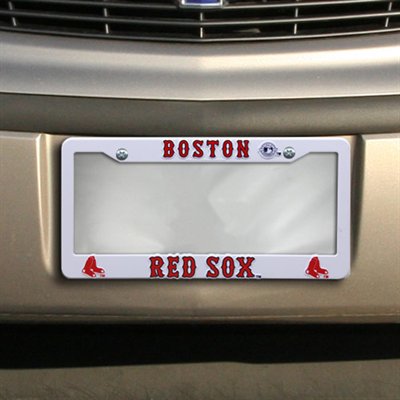 Boston Red Sox License Plate Frame Tag Cover, White Plastic, 12x6 Inch, Officially Licensed