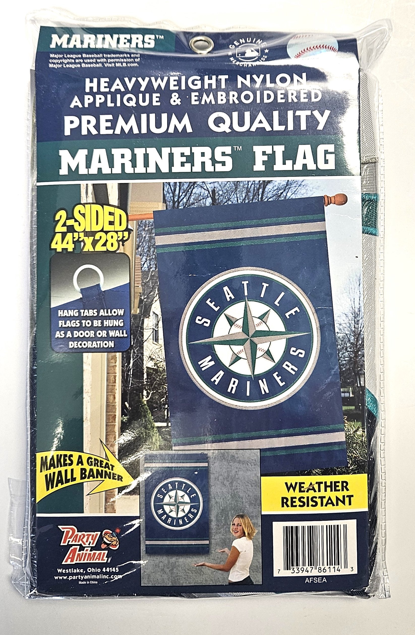 Seattle Mariners Premium Double Sided Banner Flag, Applique Embroidered, 28x44 Inches, Officially Licensed