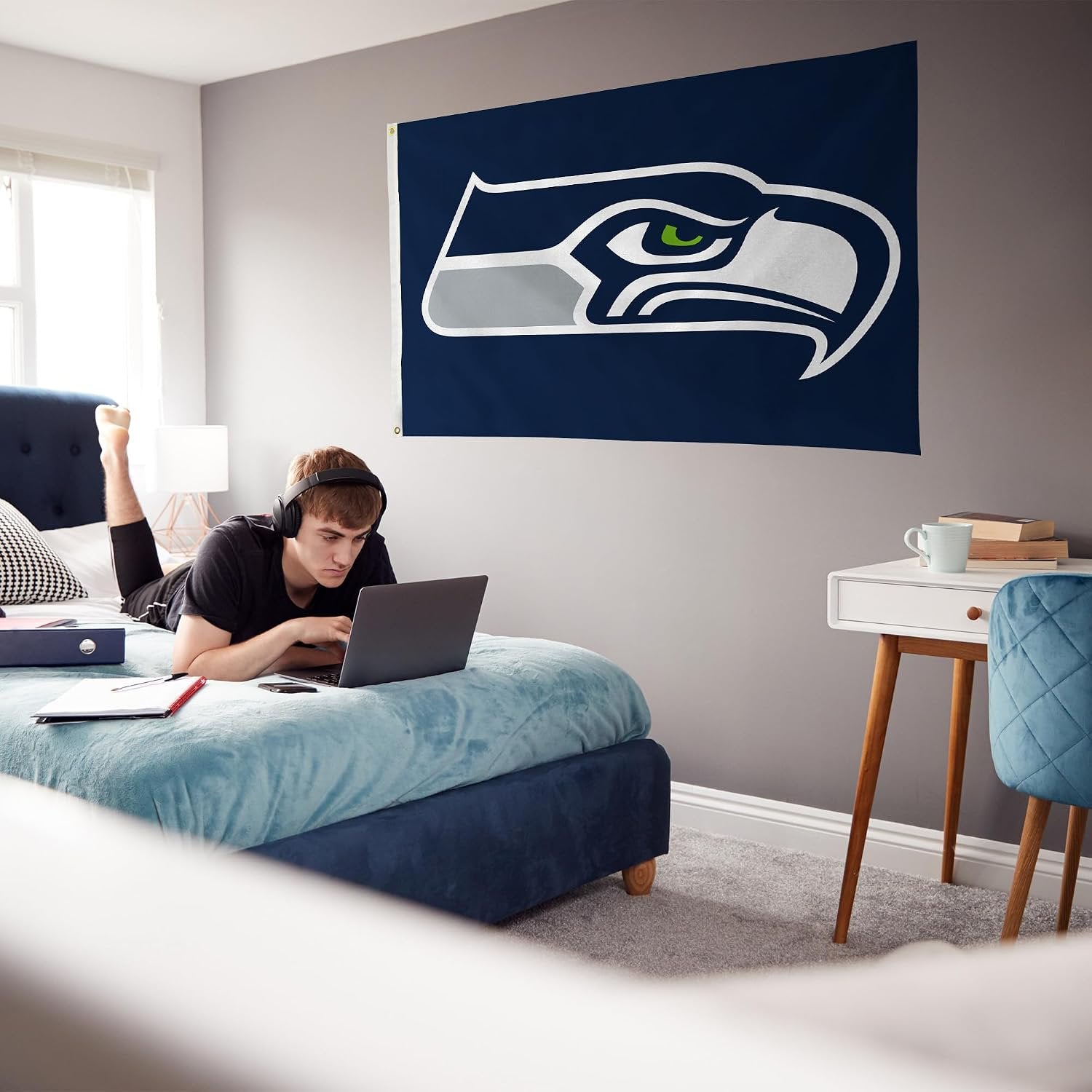 Seattle Seahawks Premium 3x5 Feet Flag Banner, Logo Design, Polyester, Metal Grommets, Officially Licensed