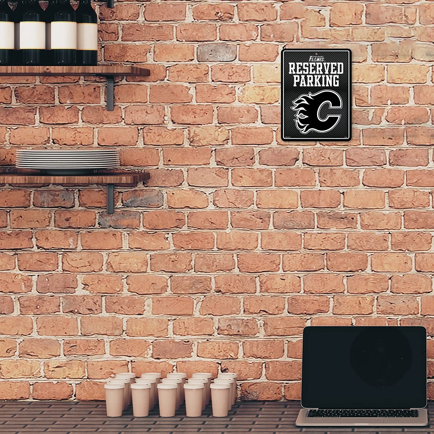 Calgary Flames Metal Parking Sign, Carbon Fiber Design 8.5x11 Inch